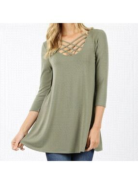 ZENANA 3/4 Sleeve Green Tunic Top Size Small NWT